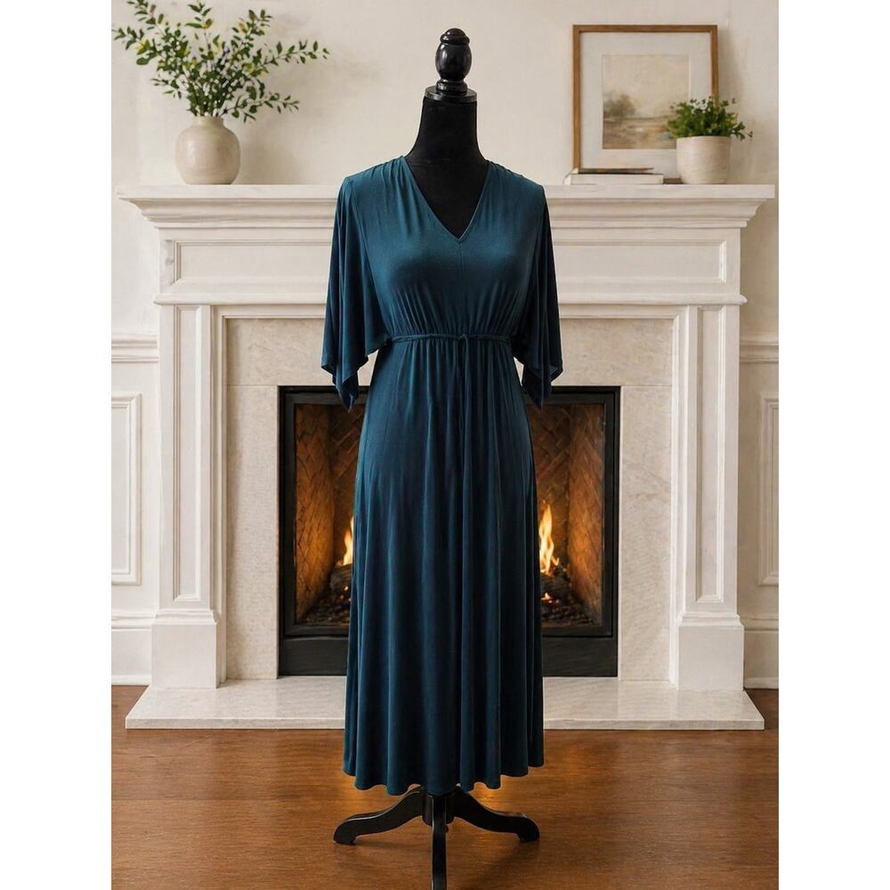 Soma Dress Womens XS Teal Dolman Sleeve Pockets Stretch Midi Length